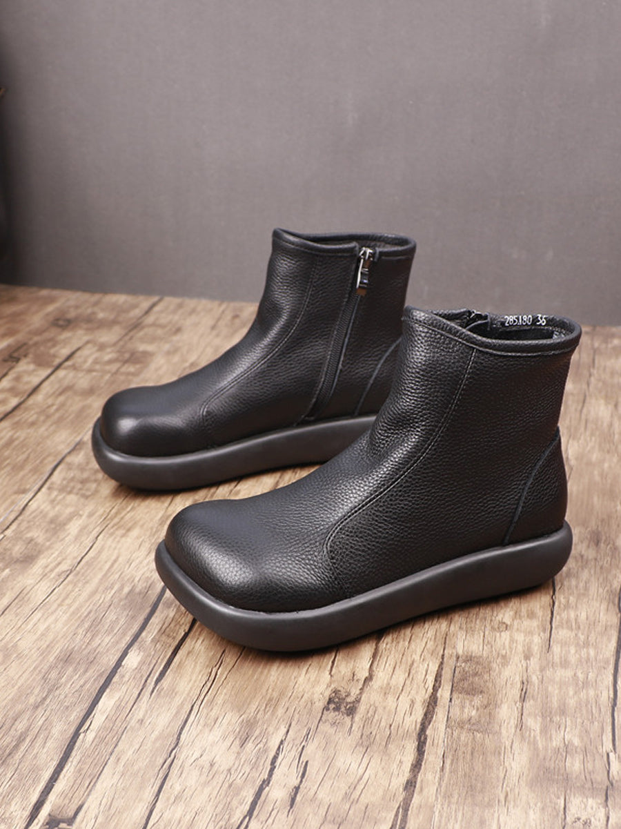 Women Autumn Genuine Leather Flat Ankle Boots
