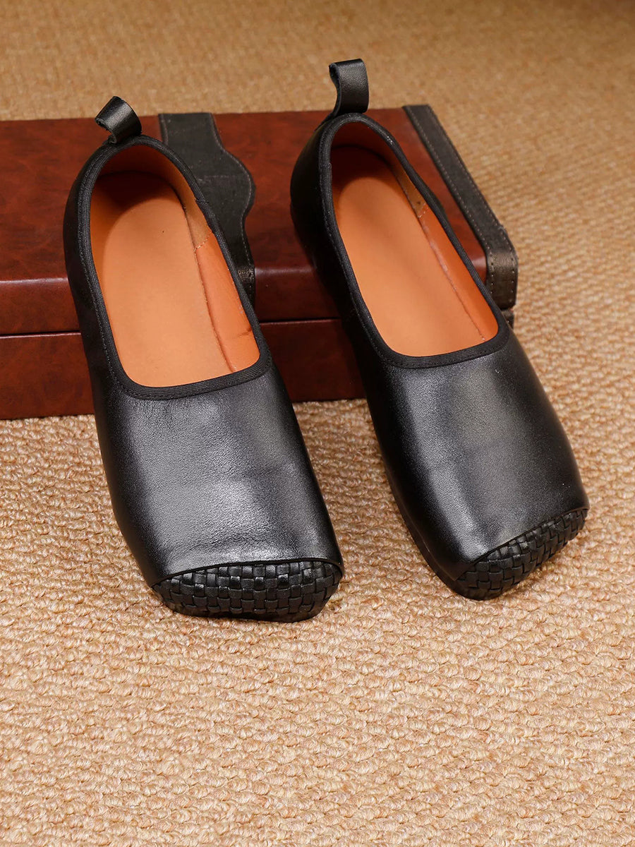 Women Autumn Soft Leather Square Toe Low Heel Shoes