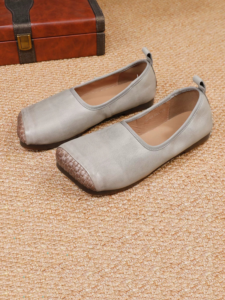 Women Autumn Soft Leather Square Toe Low Heel Shoes