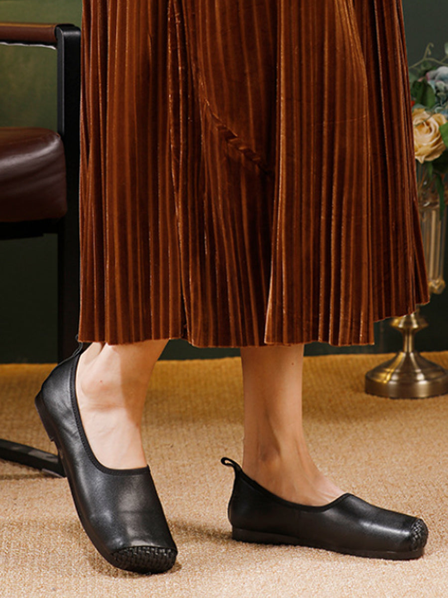 Women Autumn Soft Leather Square Toe Low Heel Shoes