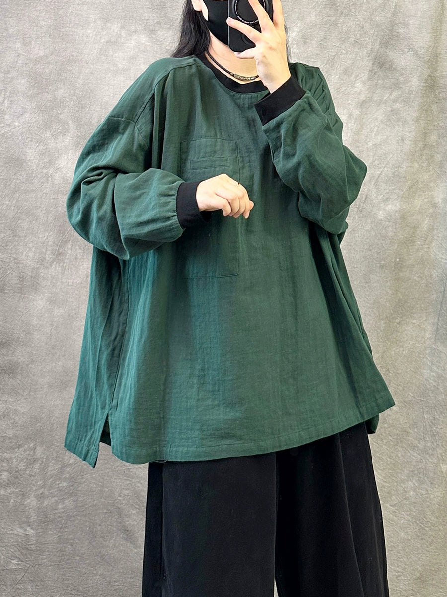 Women Autumn Casual Colorblock O-Neck Shirt