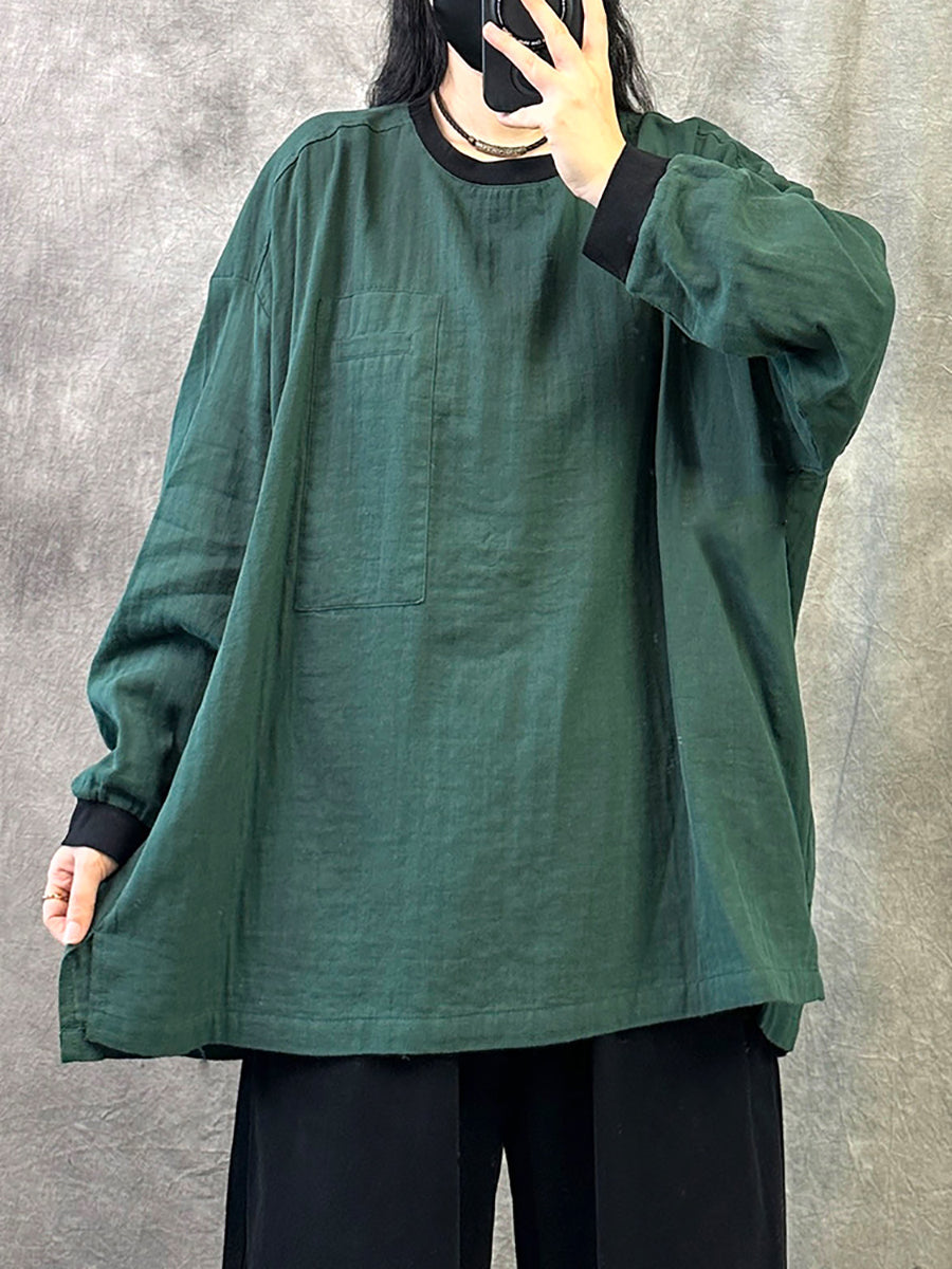 Women Autumn Casual Colorblock O-Neck Shirt