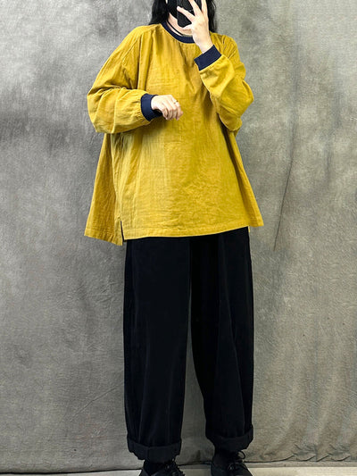 Women Autumn Casual Colorblock O-Neck Shirt