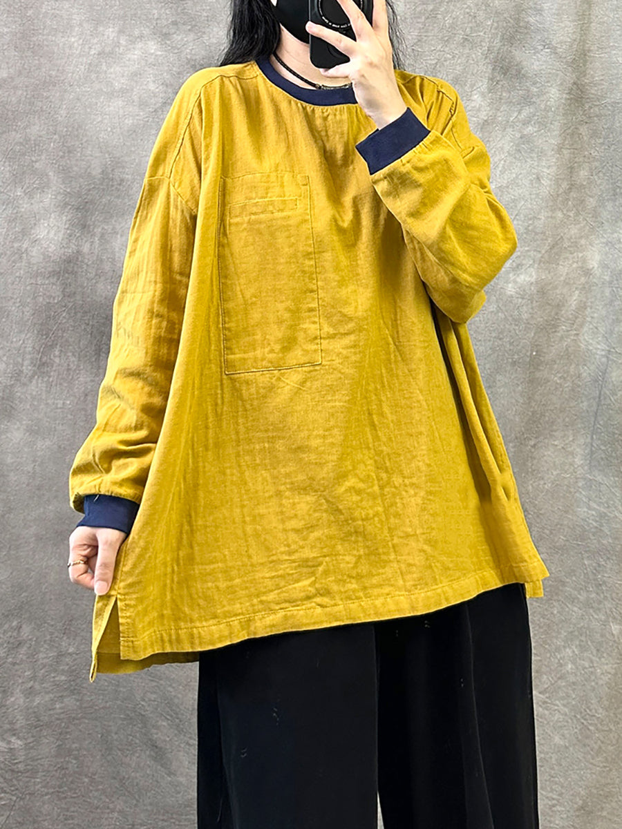 Women Autumn Casual Colorblock O-Neck Shirt