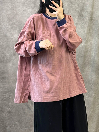 Women Autumn Casual Colorblock O-Neck Shirt