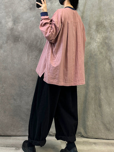 Women Autumn Casual Colorblock O-Neck Shirt