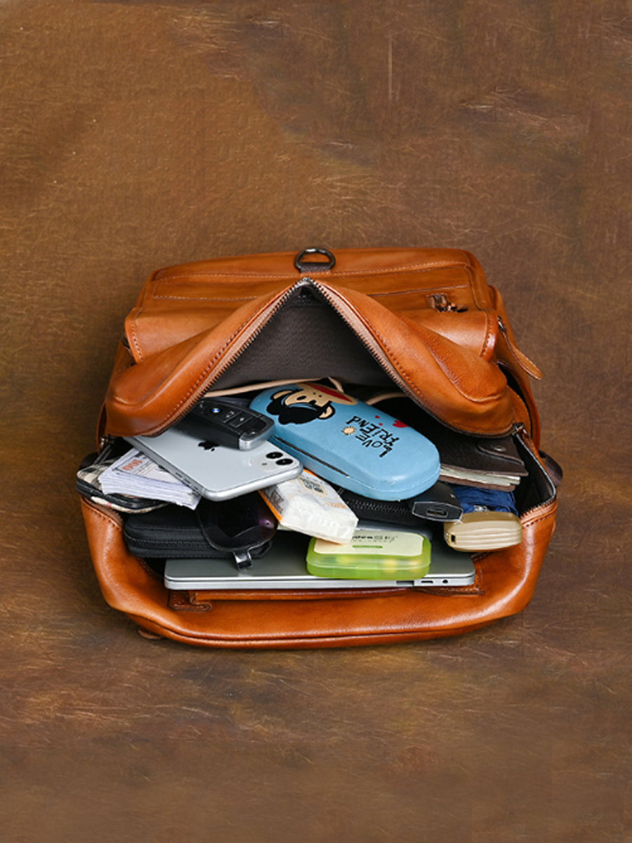 Women Vintage Leather Large Capacity Backpack