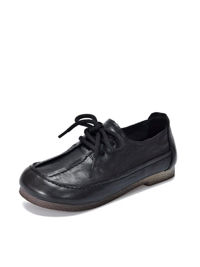 Women Vintage Genuine Leather Spliced Low Heel Shoes