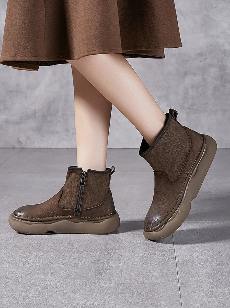 Women  Winter Genuine Leather Spliced Flat Boots