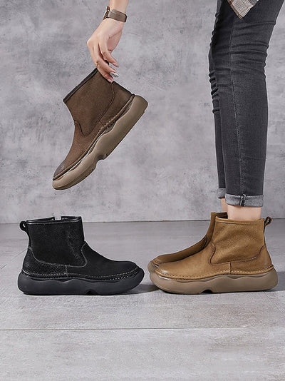 Women  Winter Genuine Leather Spliced Flat Boots