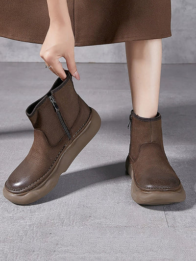 Women  Winter Genuine Leather Spliced Flat Boots