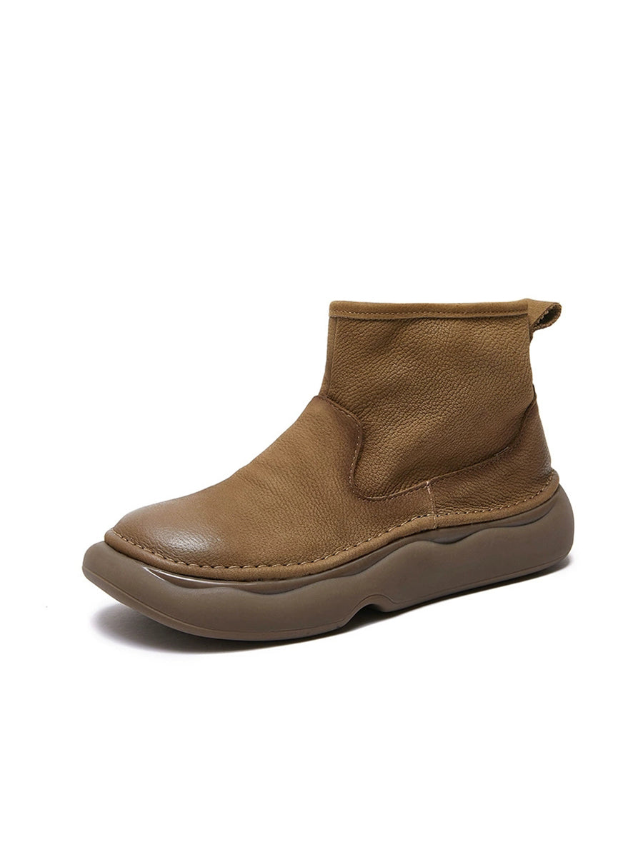 Women  Winter Genuine Leather Spliced Flat Boots