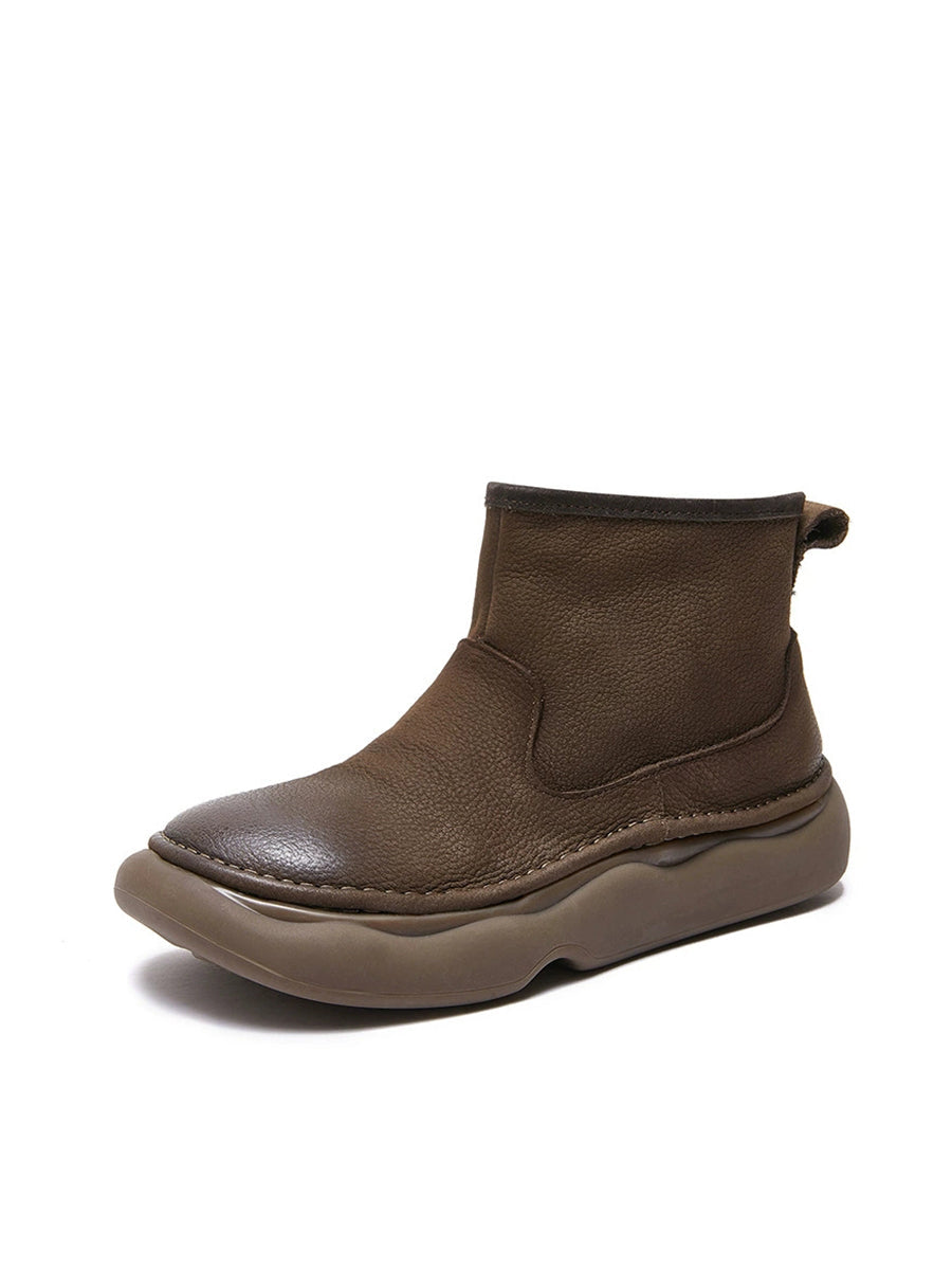 Women  Winter Genuine Leather Spliced Flat Boots