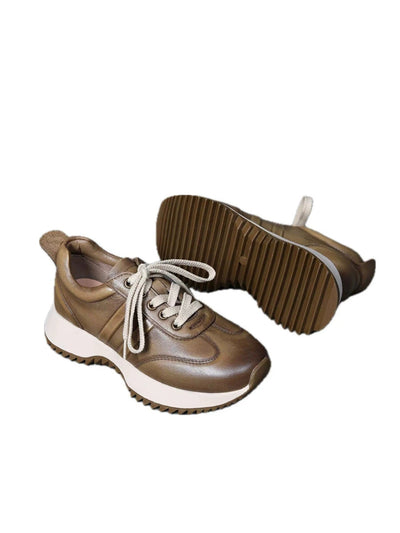 Women Autumn Casual Pure Color Leather Sport Shoes