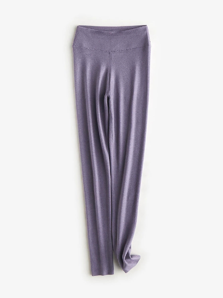 Women Autumn Warm Pure Color High Waist Leggings