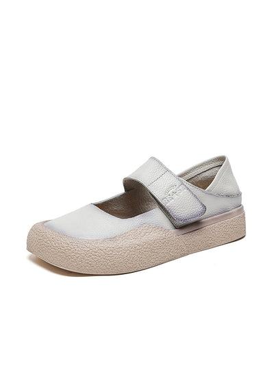 Women Casual Summer Pure Color Genuine Leather Flat Shoes