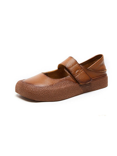 Women Casual Summer Pure Color Genuine Leather Flat Shoes