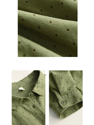 Women Autumn Dot 100%Cotton Turn-down Collar Shirt
