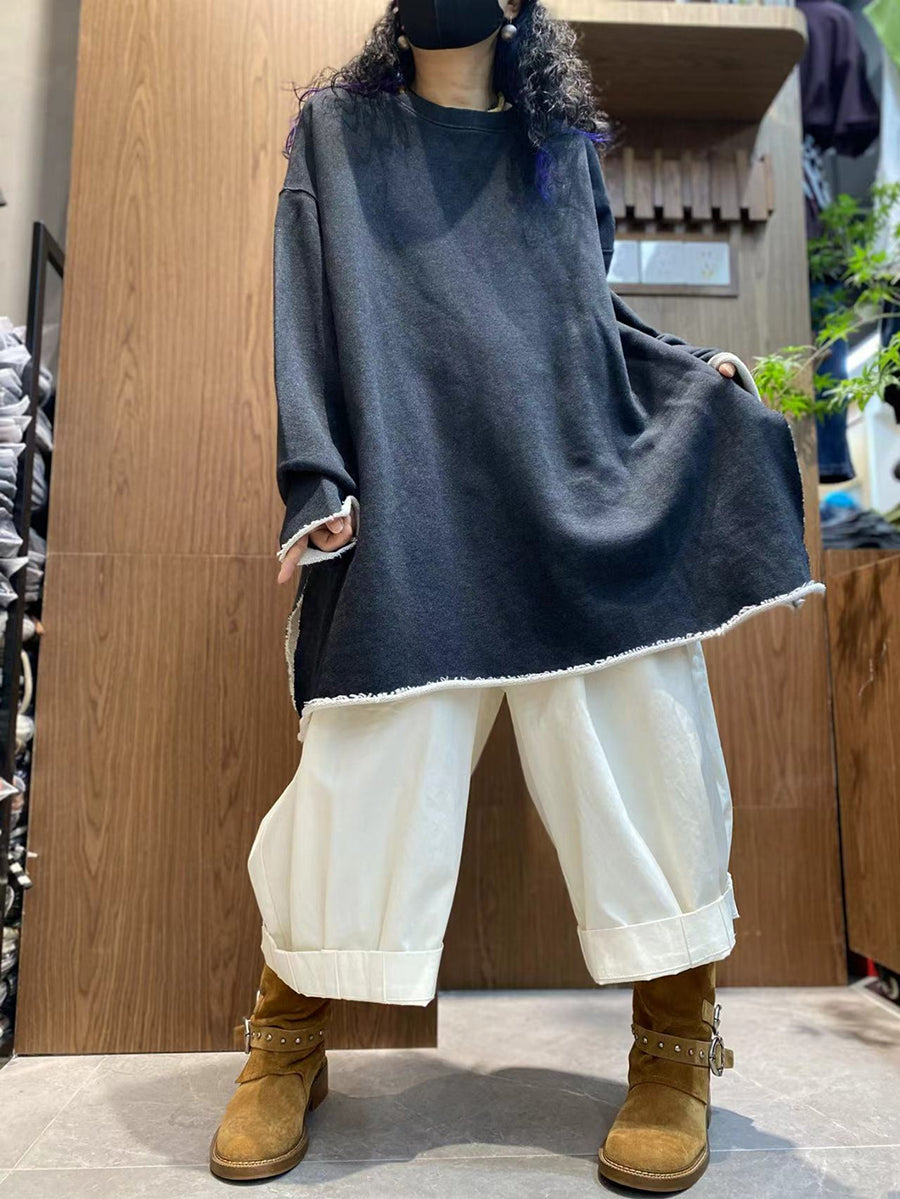 Women Autumn Casual Pure Color 100%Cotton O-Neck Shirt