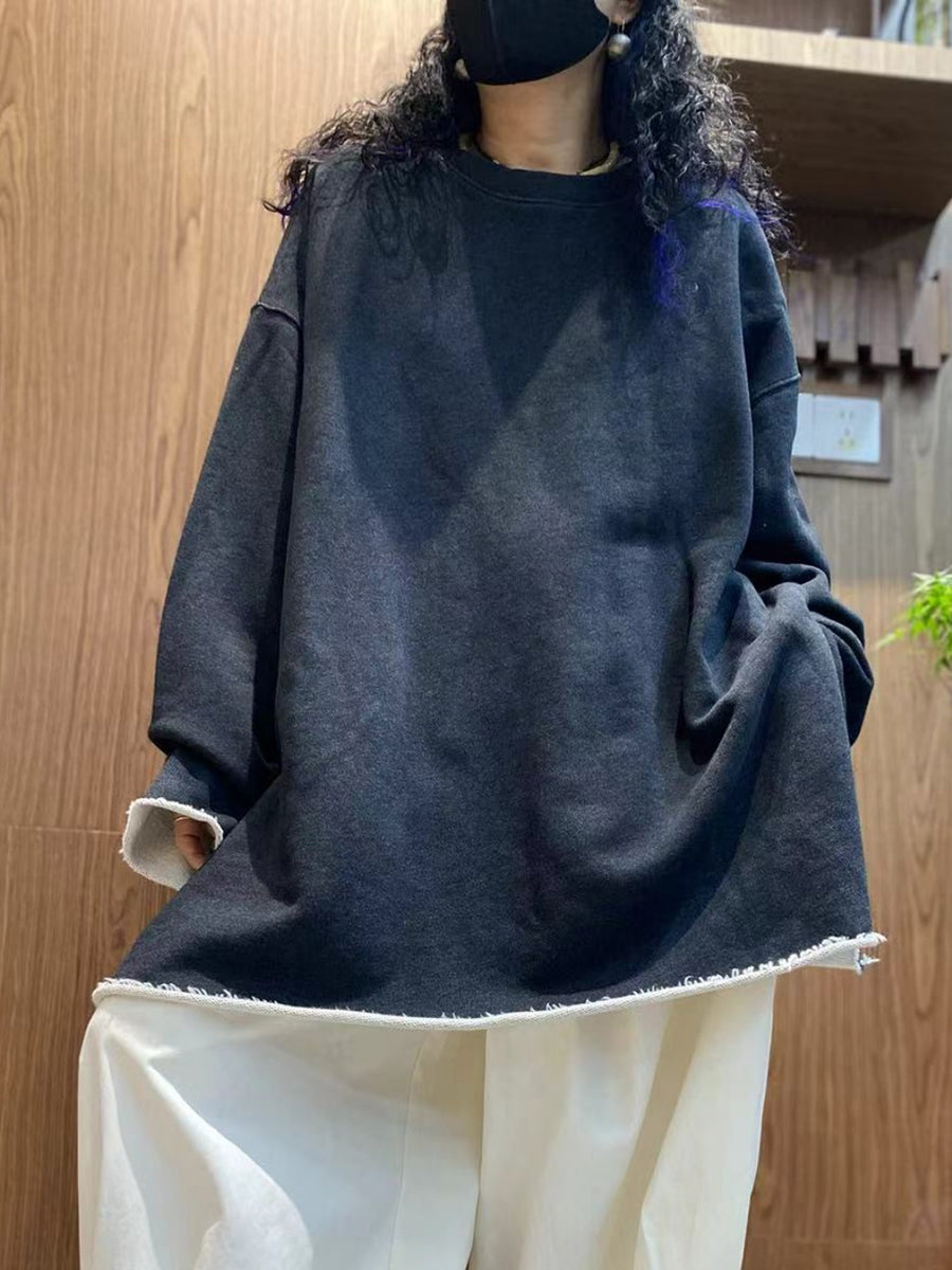 Women Autumn Casual Pure Color 100%Cotton O-Neck Shirt