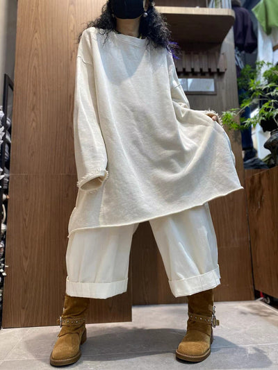 Women Autumn Casual Pure Color 100%Cotton O-Neck Shirt