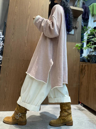 Women Autumn Casual Pure Color 100%Cotton O-Neck Shirt