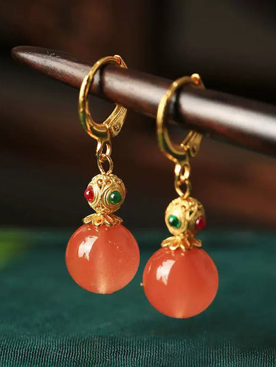 Women Ethnic Red Agate Alloy Earrings