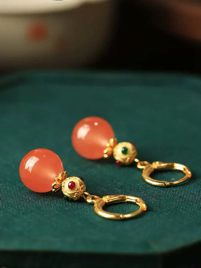 Women Ethnic Red Agate Alloy Earrings