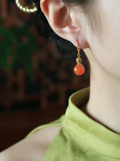 Women Ethnic Red Agate Alloy Earrings