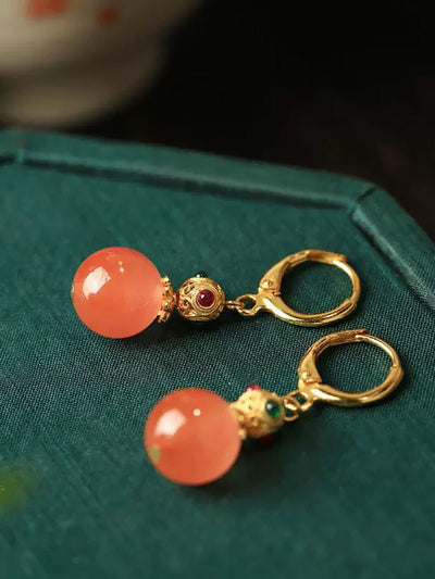 Women Ethnic Red Agate Alloy Earrings