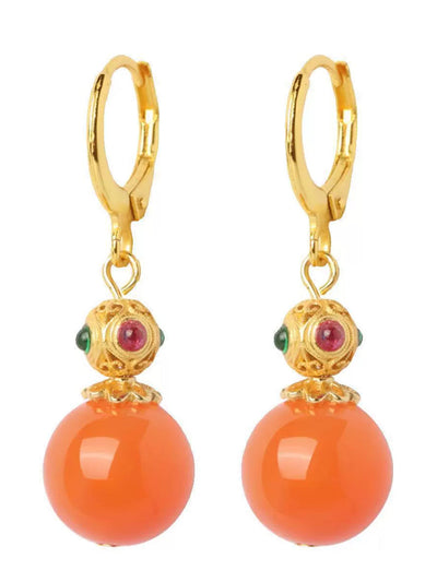 Women Ethnic Red Agate Alloy Earrings