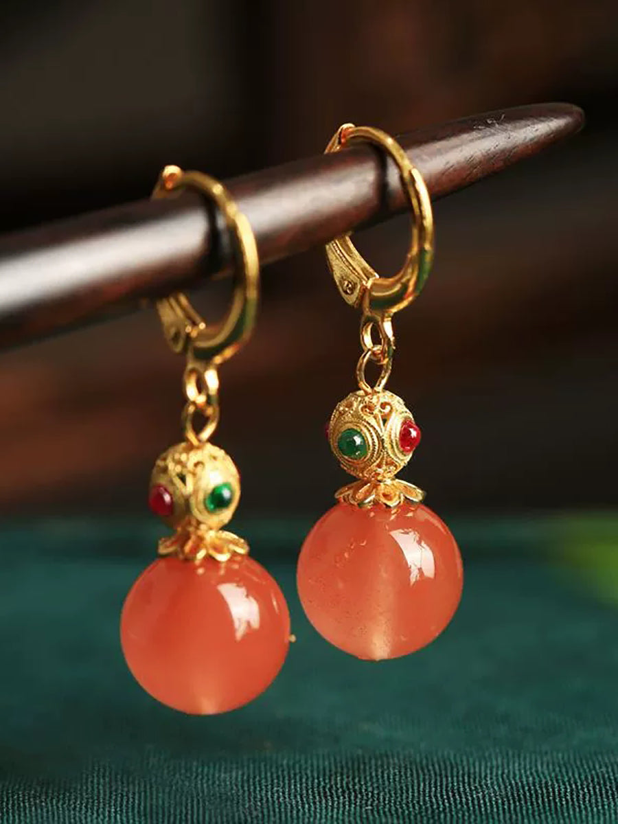 Women Ethnic Red Agate Alloy Earrings