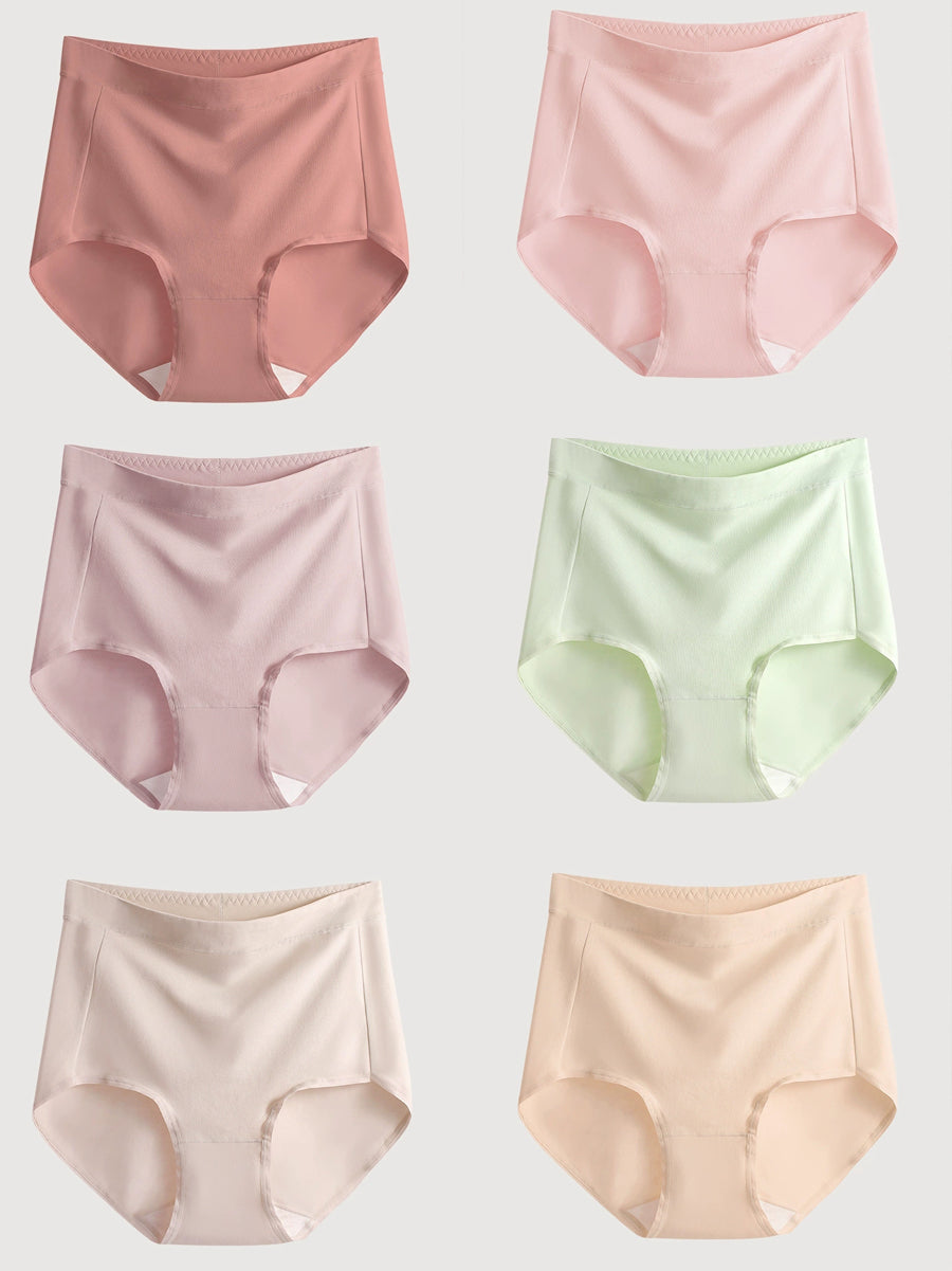 6 Pieces Women High Waist Pure Color Cotton Underwear