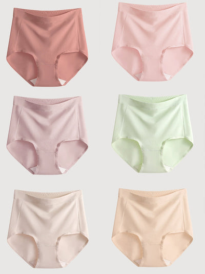 6 Pieces Women High Waist Pure Color Cotton Underwear