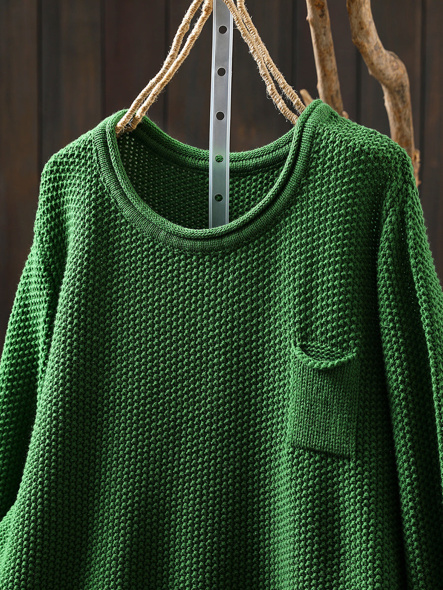 Women Autumn Pure Color O-Neck Cotton Knitted Shirt