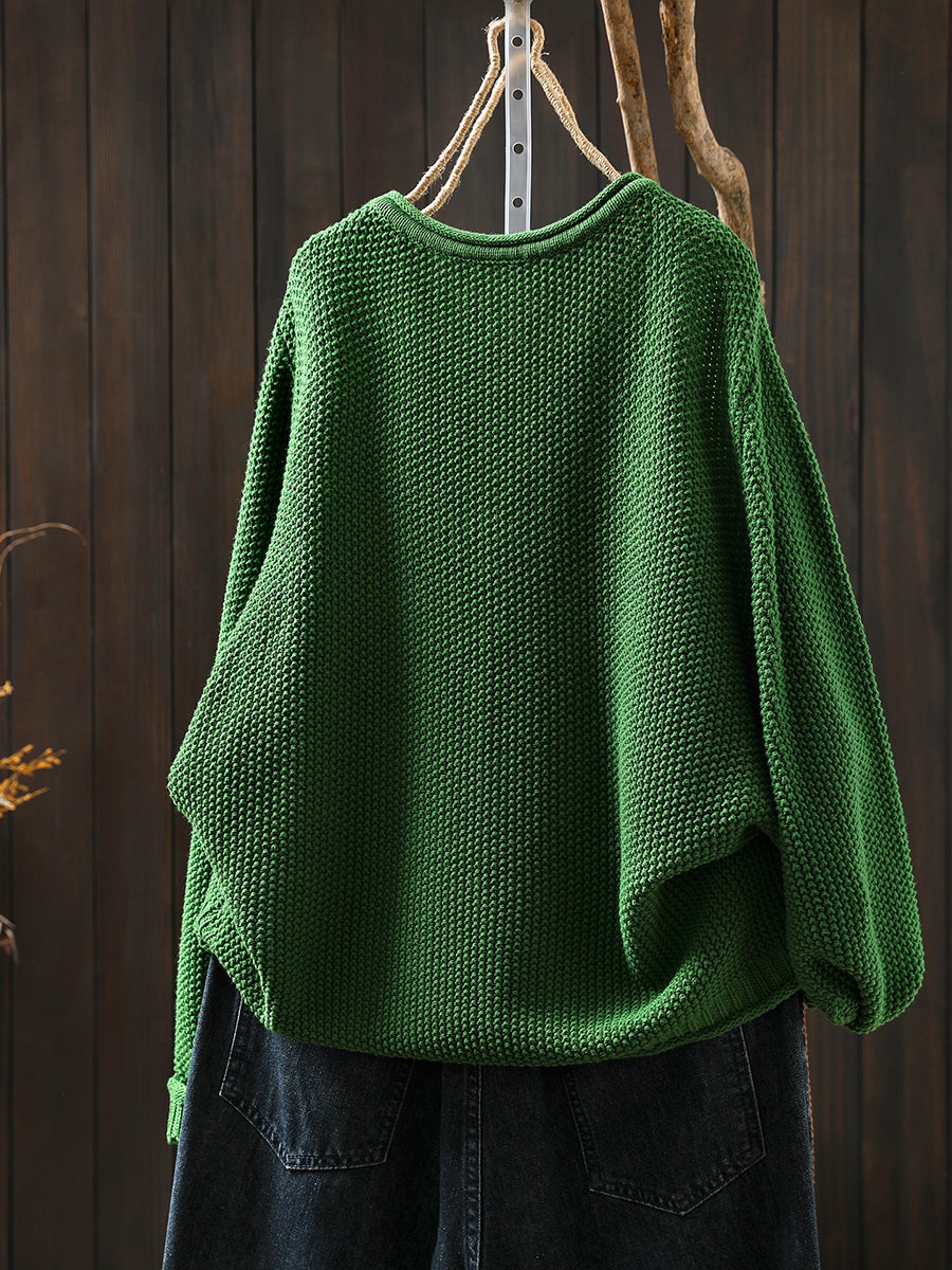 Women Autumn Pure Color O-Neck Cotton Knitted Shirt