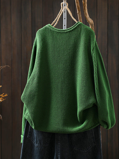 Women Autumn Pure Color O-Neck Cotton Knitted Shirt