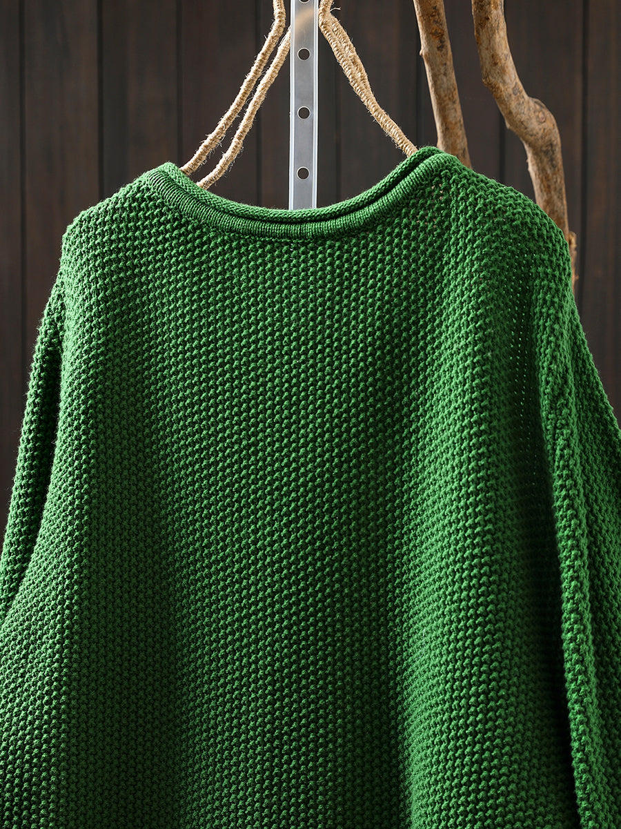 Women Autumn Pure Color O-Neck Cotton Knitted Shirt