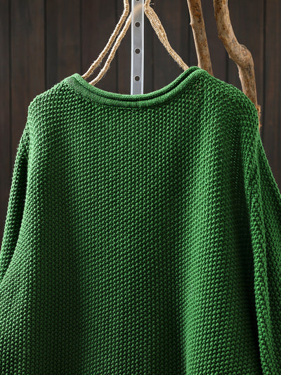 Women Autumn Pure Color O-Neck Cotton Knitted Shirt