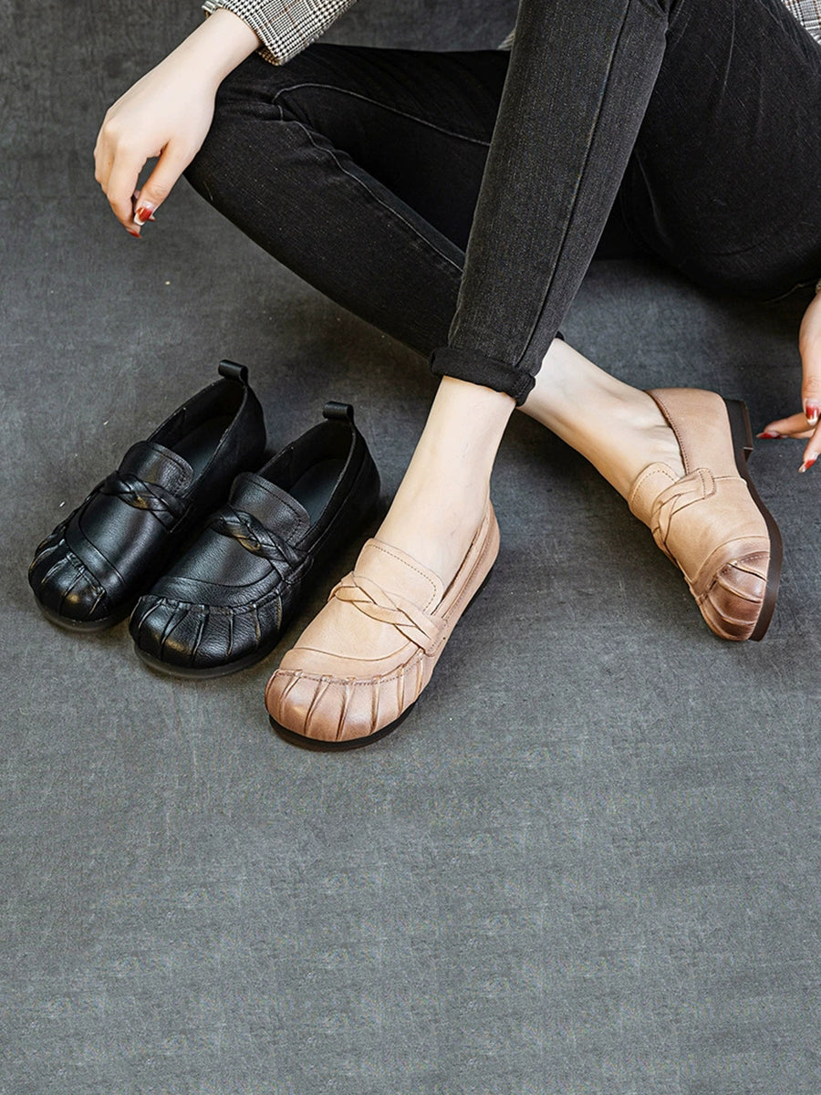 Women Autumn Retro Genuine Leather Low Heel Shoes