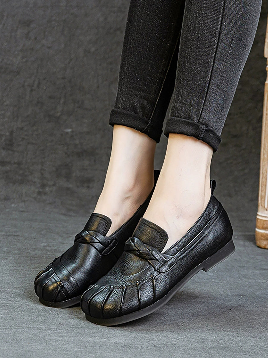 Women Autumn Retro Genuine Leather Low Heel Shoes