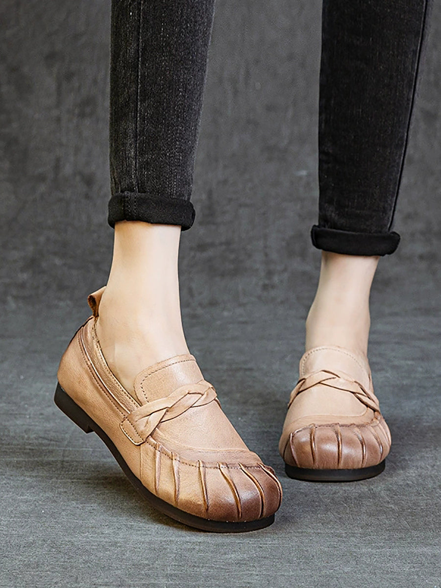 Women Autumn Retro Genuine Leather Low Heel Shoes