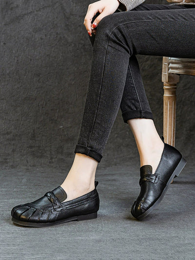Women Autumn Retro Genuine Leather Low Heel Shoes