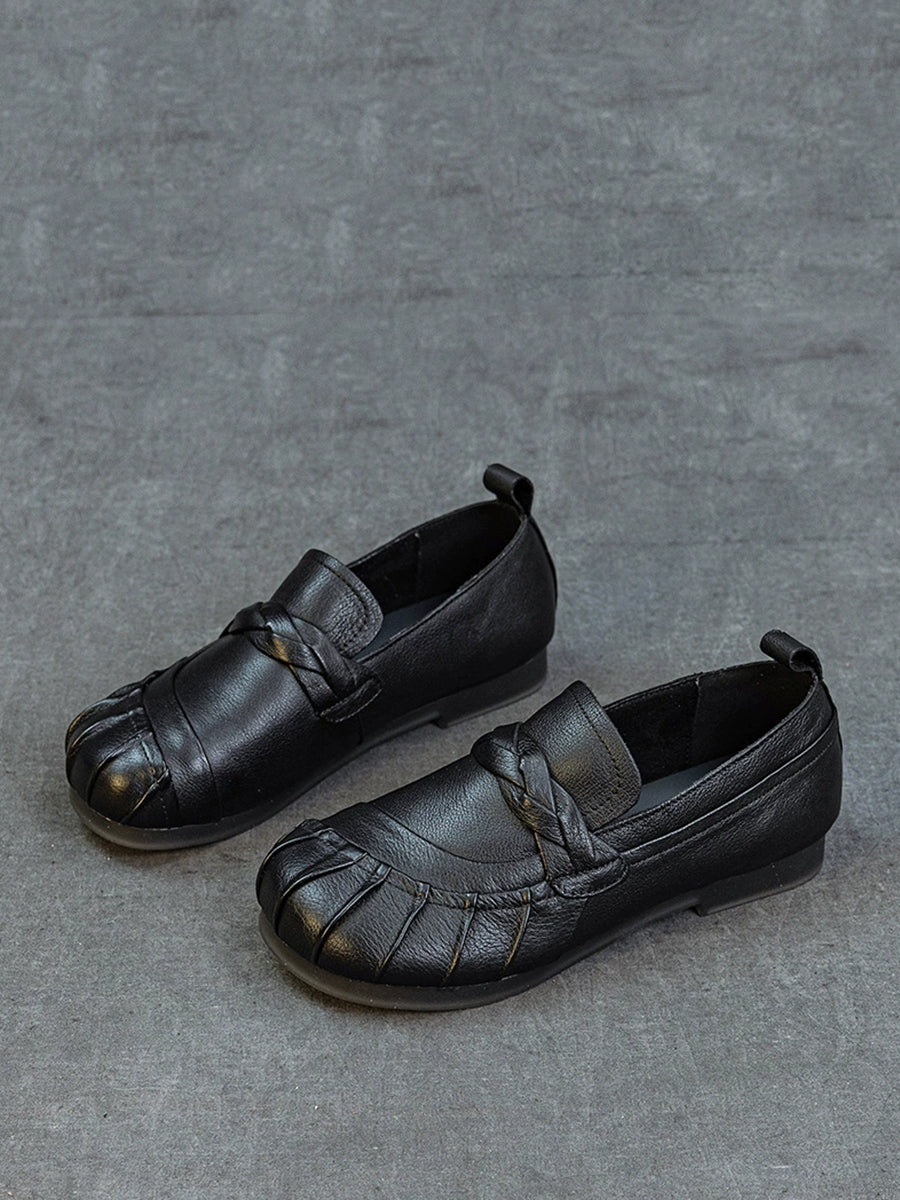 Women Autumn Retro Genuine Leather Low Heel Shoes