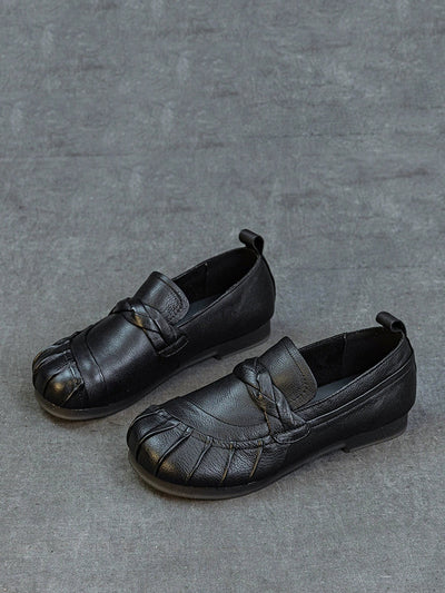 Women Autumn Retro Genuine Leather Low Heel Shoes