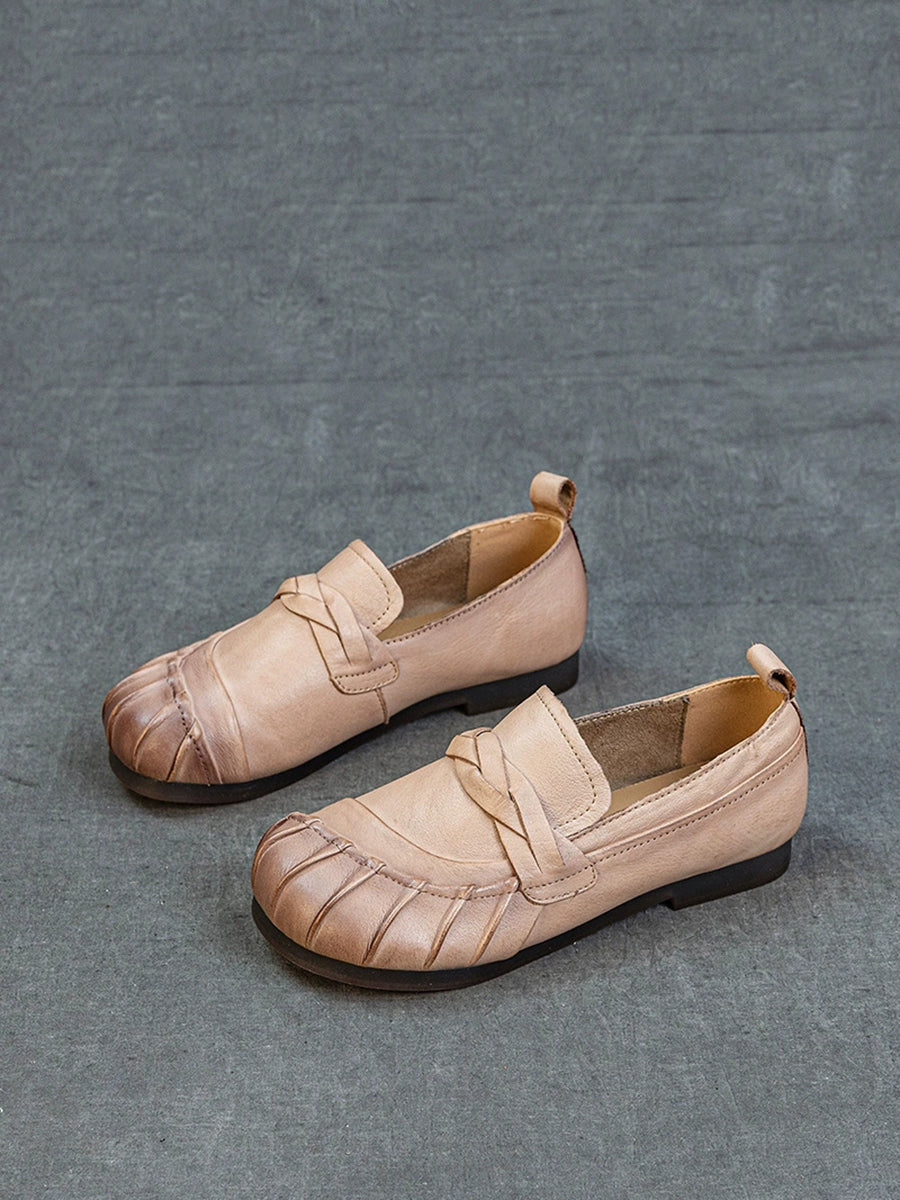 Women Autumn Retro Genuine Leather Low Heel Shoes