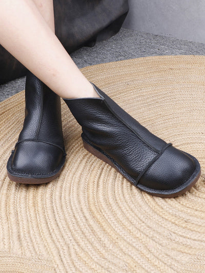Women Autumn Casual Leather Spliced Low Heel Boots