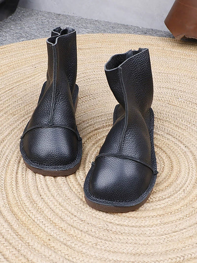 Women Autumn Casual Leather Spliced Low Heel Boots