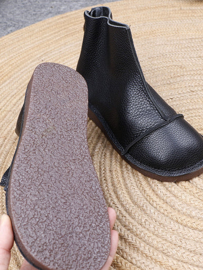 Women Autumn Casual Leather Spliced Low Heel Boots