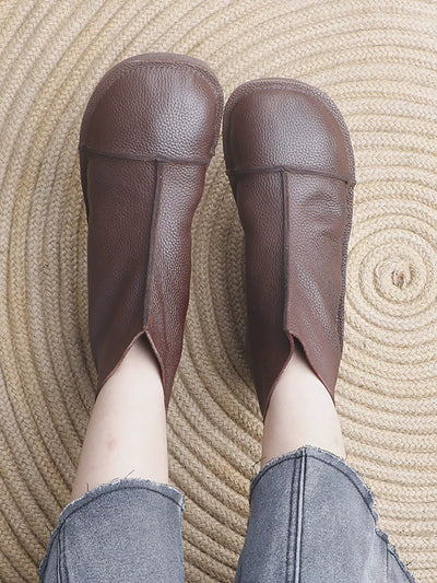 Women Autumn Casual Leather Spliced Low Heel Boots